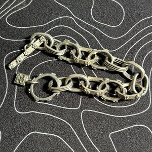 HTF Rare Karl Lagerfeld Chain Link Toggle Clasp Logo Silver Tone Bracelet 7.5”